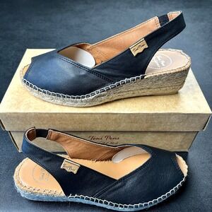 Toni Pons Womens Wedge Espadrilles Bernia-P Black Leather 37 US‎ Size 6.5 NEW